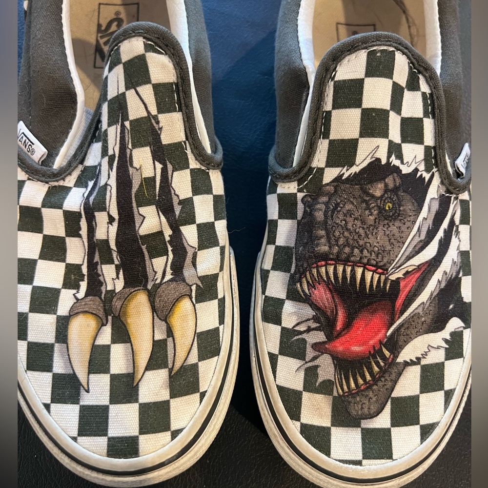 Vans, slip-on checkerboard T-Rex, Boys 4.5Y